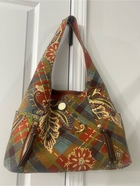 Vintage Sportina 449 Gracie floral & plaid large bag with pouch